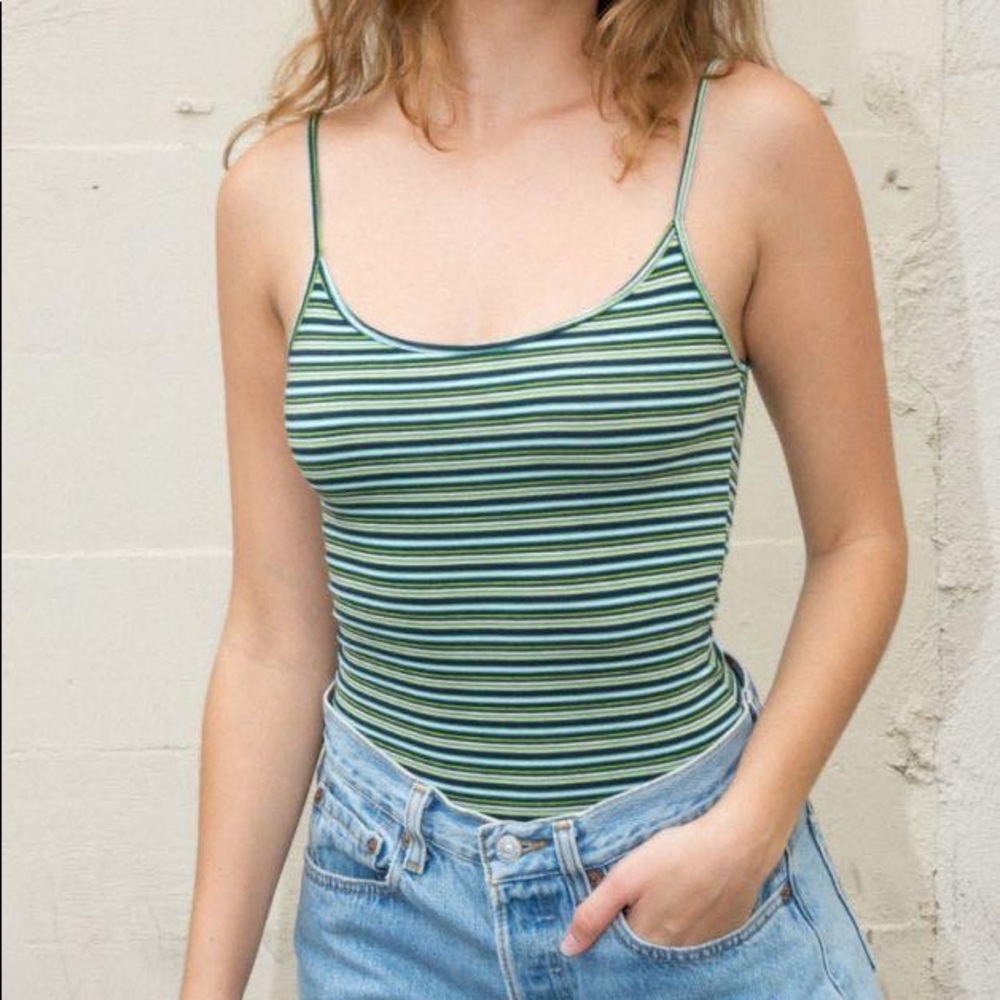 Brandy Melville Lola Green Striped Bodysuit